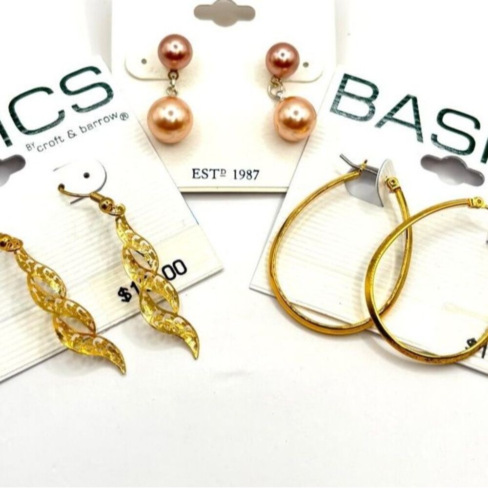 Croft & Barrow Gold-Tone Hoop, Twisted Drop and Rose Pearl Earring Bundle